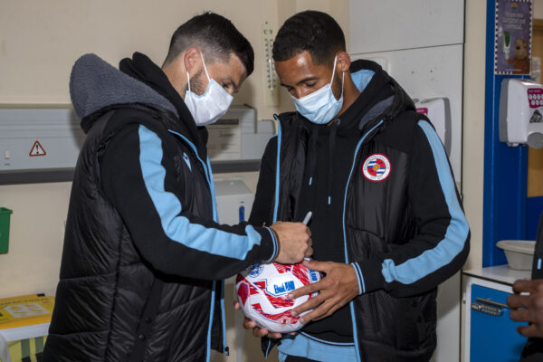 Reading FC players and staff hand out gifts while they visit the childrens ward at The Royal Berkshire Hospital in Reading.